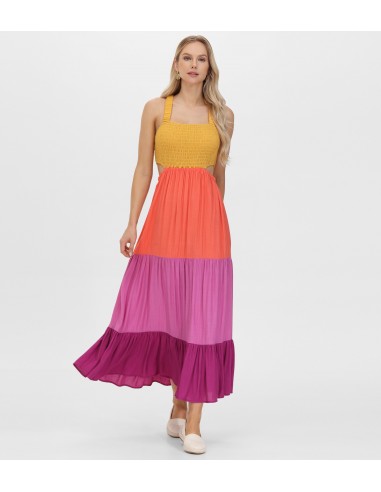 Smocked Color Block Maxi Dress Voir les baskets