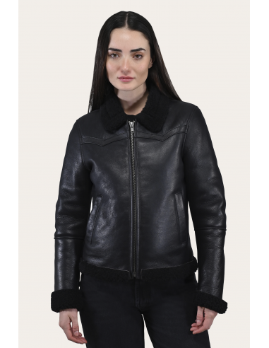 Women's Leather Jacket With Sherling Collar And Cuffs chez Cornerstreet bien 